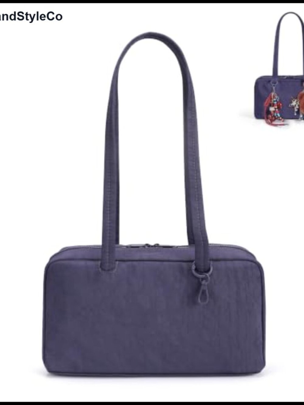 Nylon Slouchy Bowler Bag Shoulder Purse with Charm Loop Lightweight
